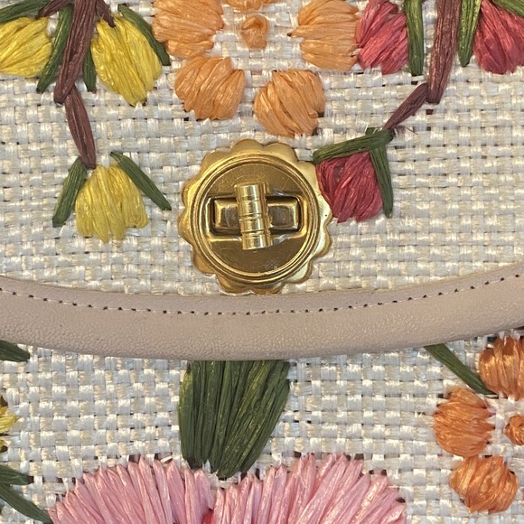 Vintage 1960s Floral Rafia Purse Beautiful Wood Sided Bag Please Read - Picture 11 of 16